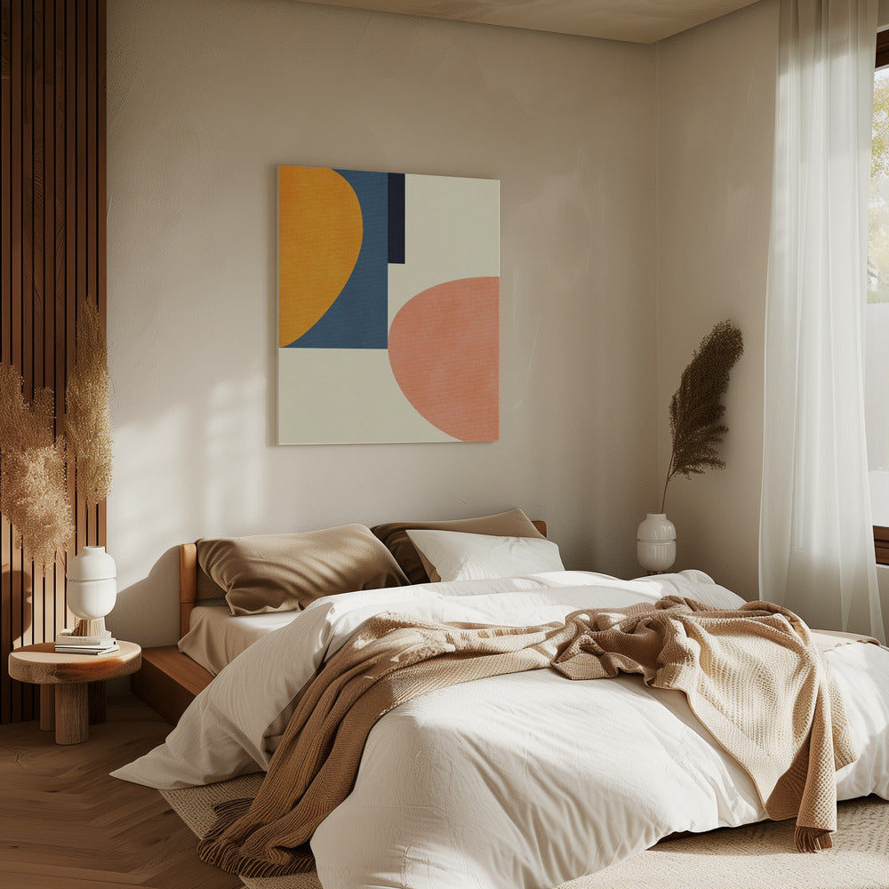 Rainbow Plus Shapes Blue Mustard1 | Canvas