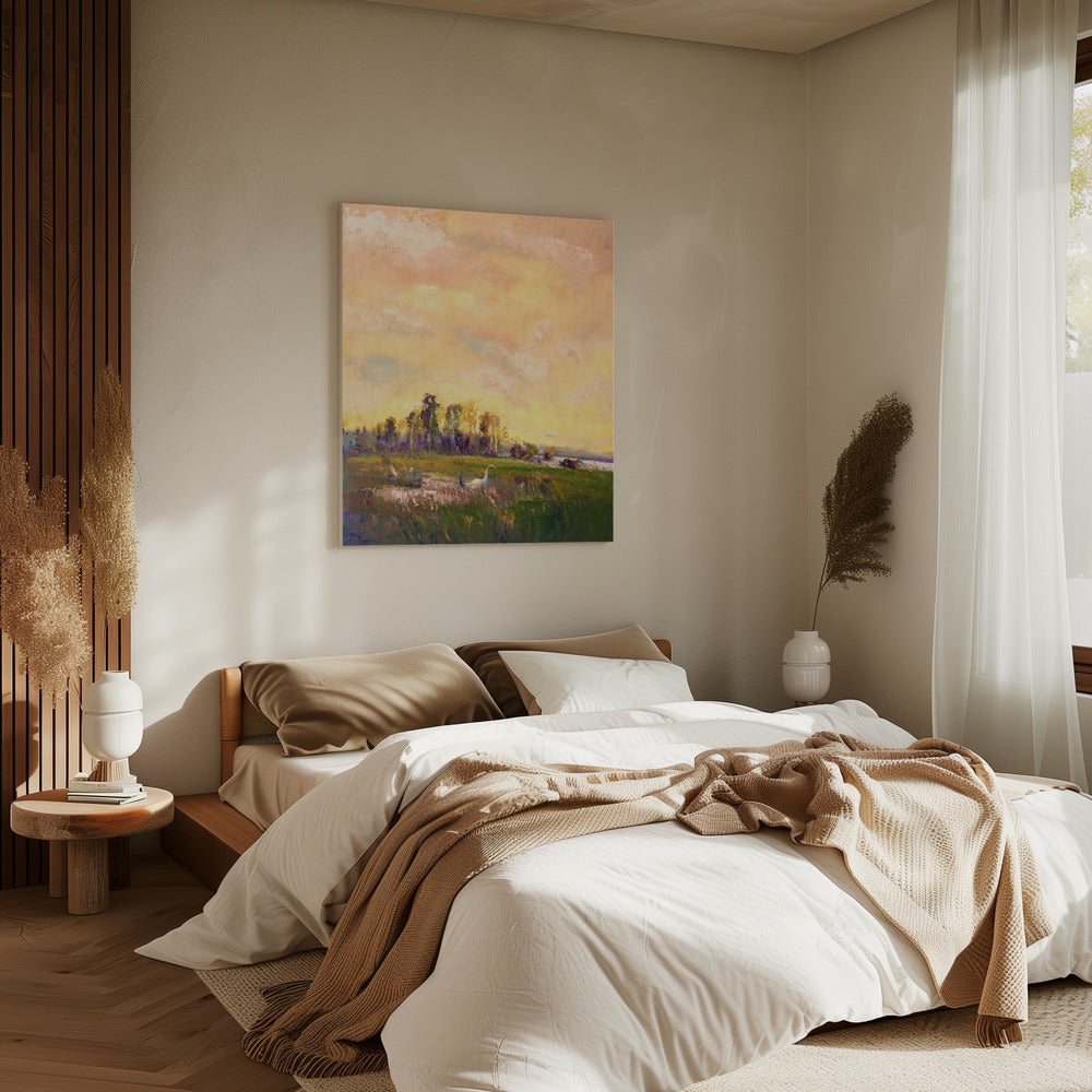 Sonnenbeschienene Wiesenlandschaft | Leinwand