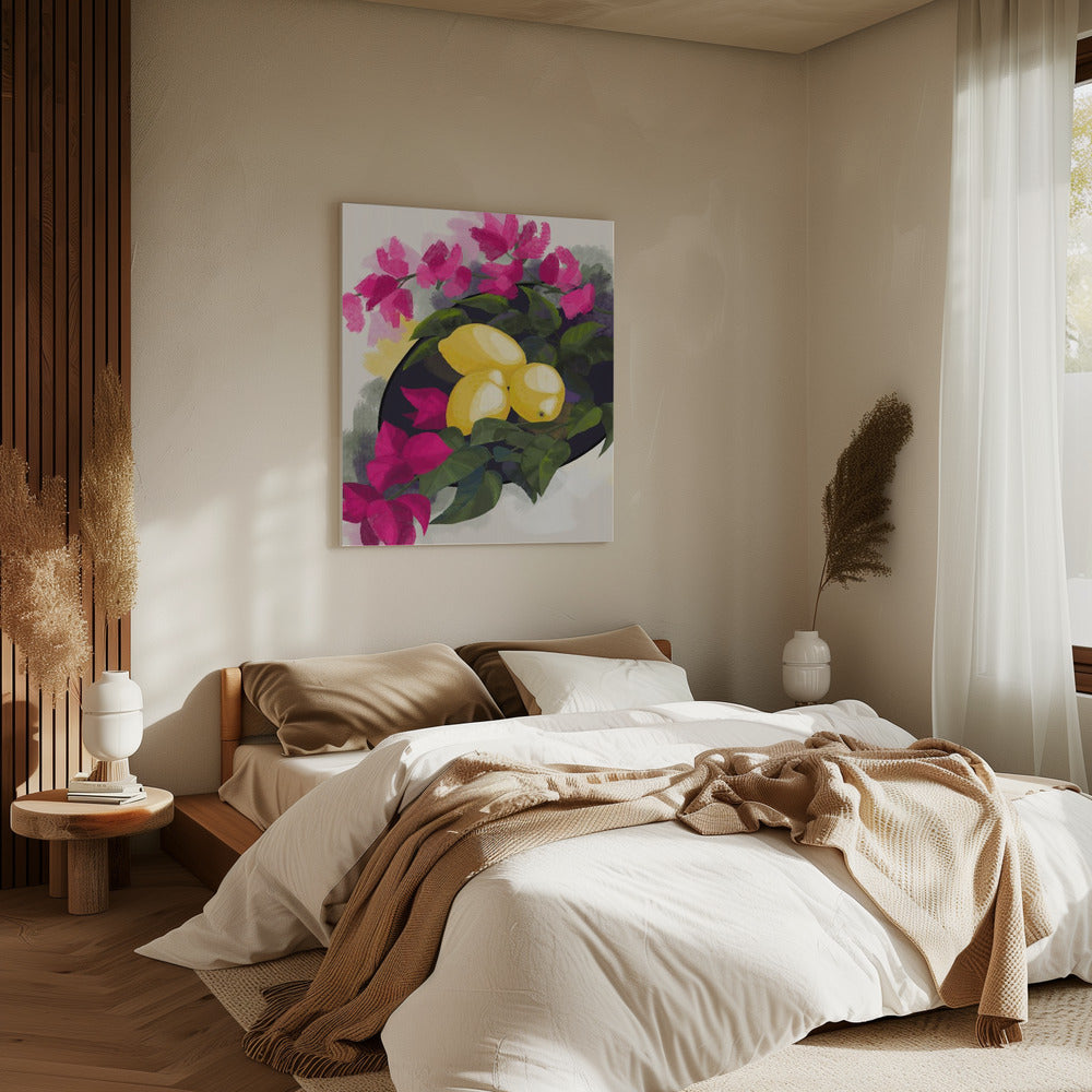 Bougainvillea und Zitronen | Leinwand