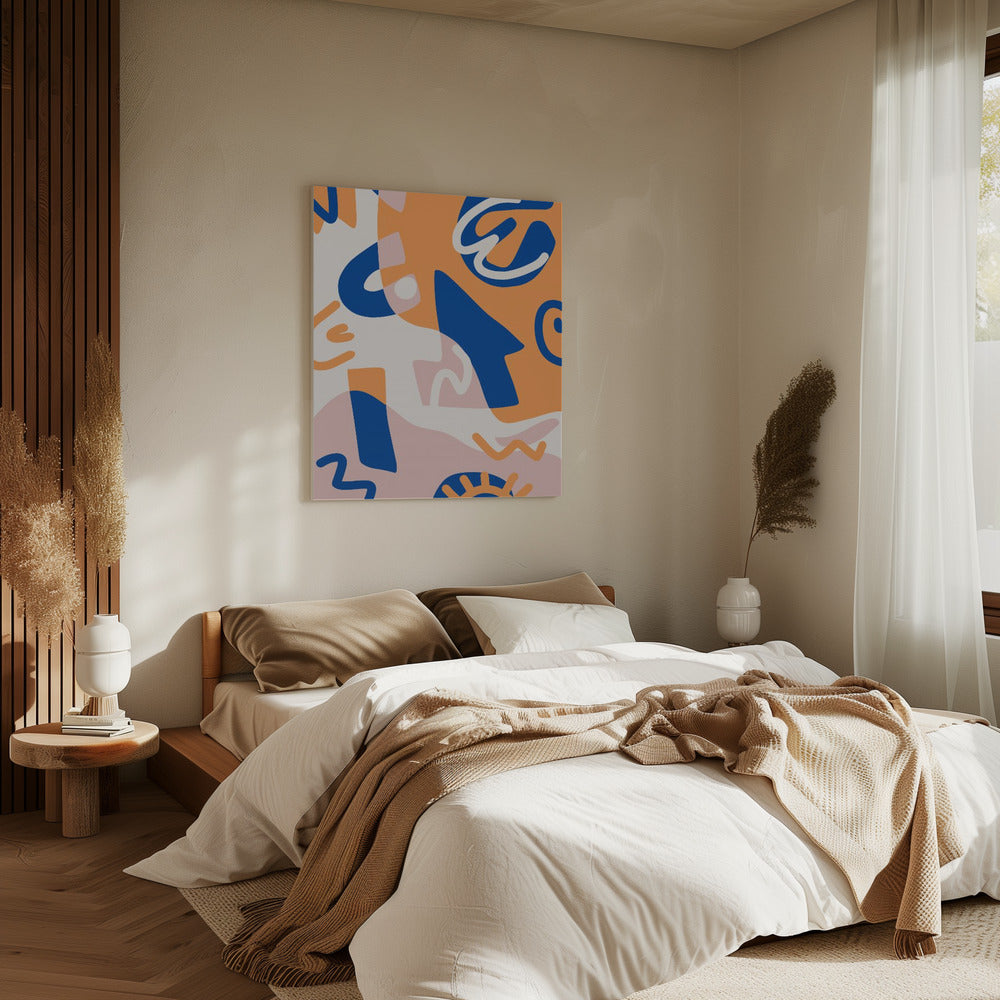 Abstrakte Formen in Blau und Orange | Leinwand