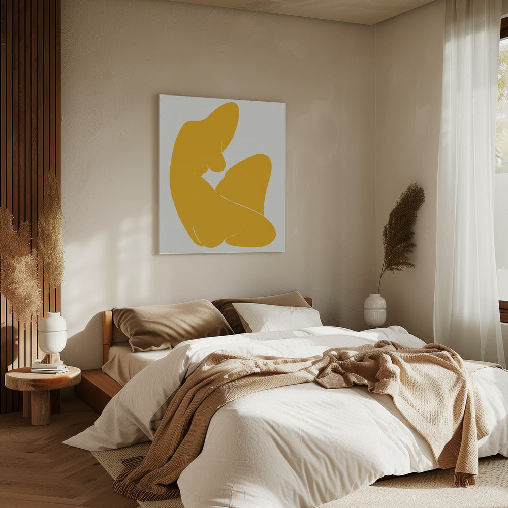 Gelbe Silhouette einer weiblichen Figur | Leinwand