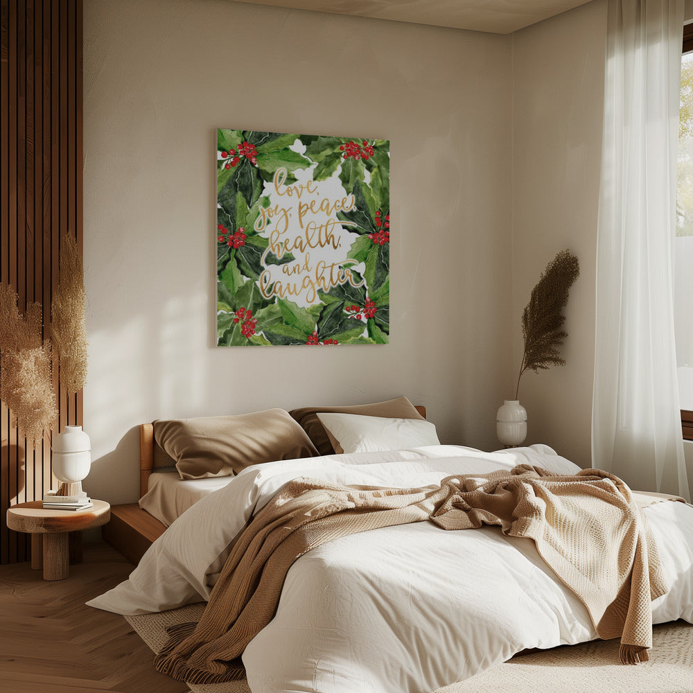 Holly floral art with holiday wishes | Canvas