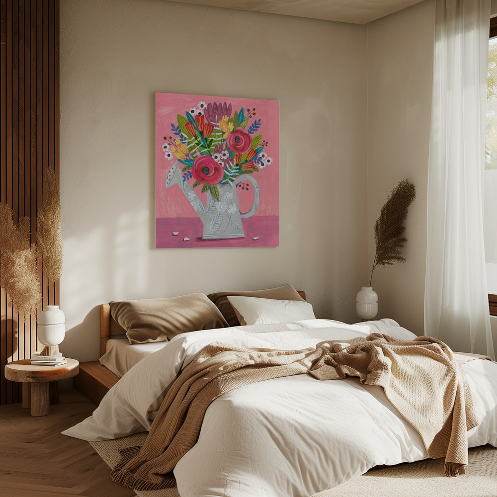 Gießkanne mit Blumen | Leinwand