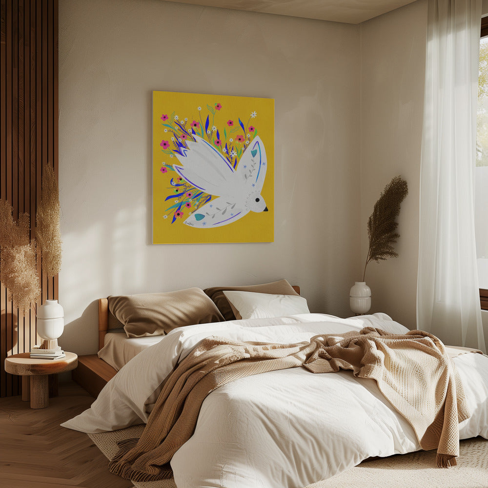 Vogel in Blumen Illustration | Leinwand