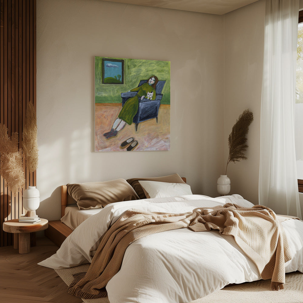 Dame mit Katze | Leinwand
