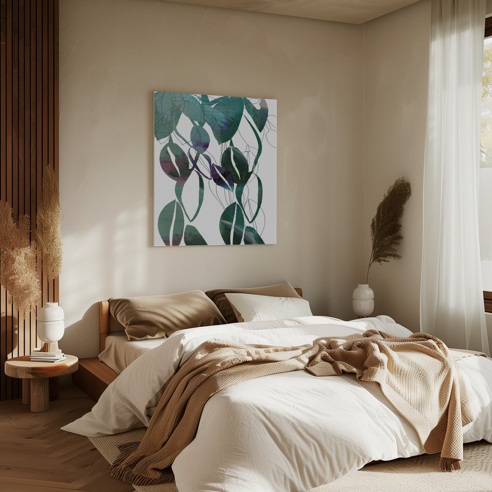 Botanische Blattdruckkunst in Marineblau 4 | Leinwand
