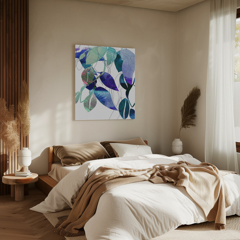 Botanische Blattdruckkunst in Marineblau 3 | Leinwand