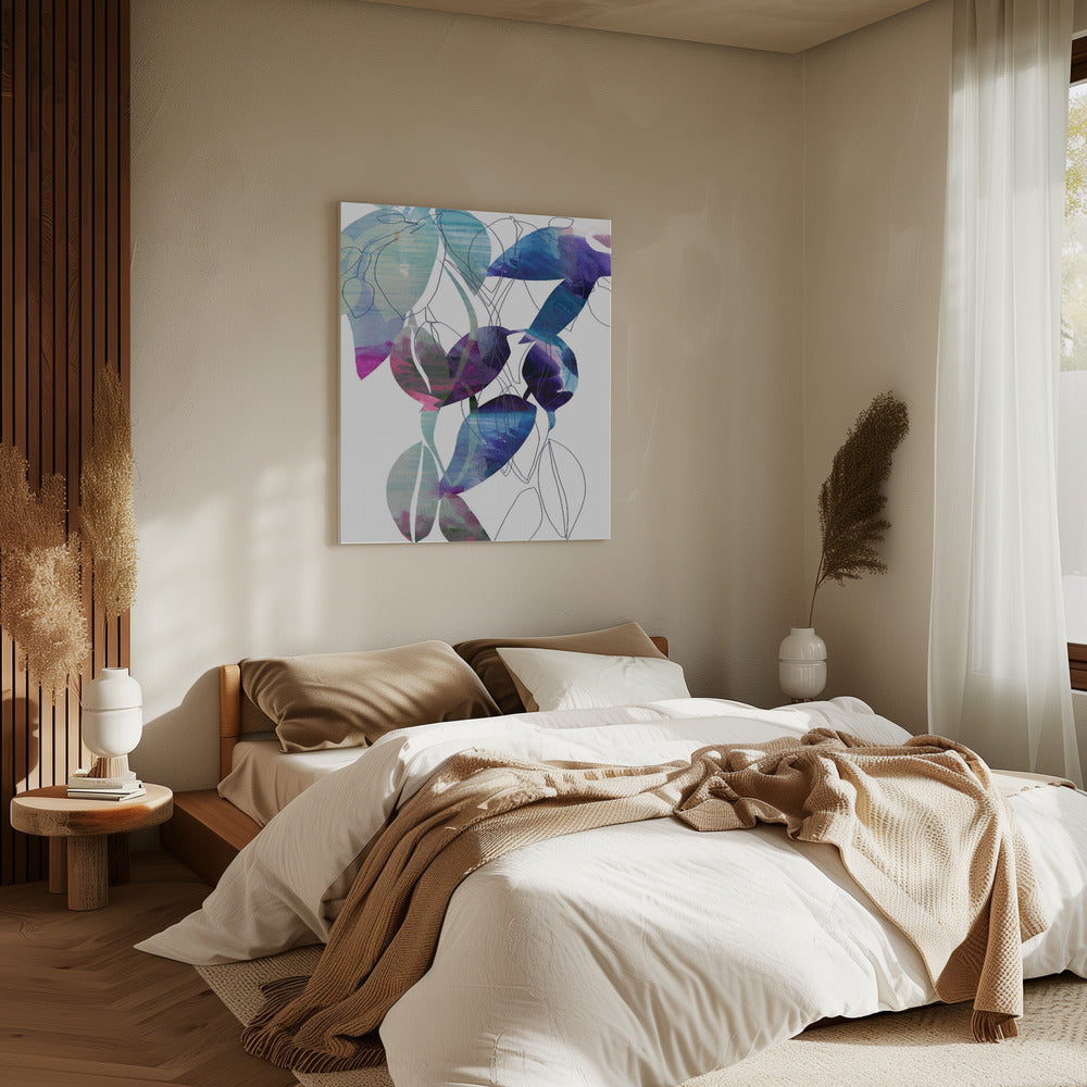 Botanische Blattdruckkunst in Marineblau 2 | Leinwand