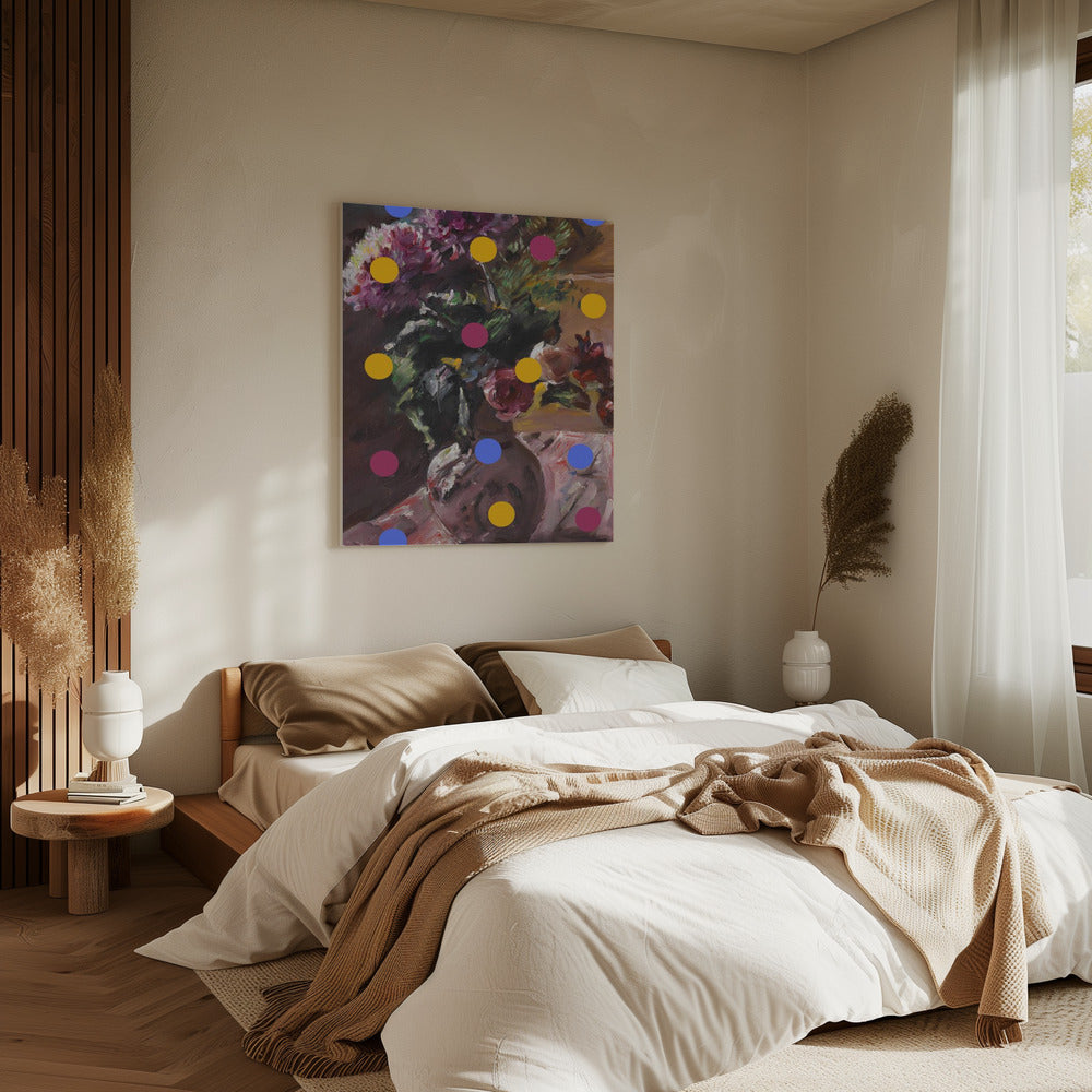 Klassische Vase mit Blumen und Punkten | Leinwand