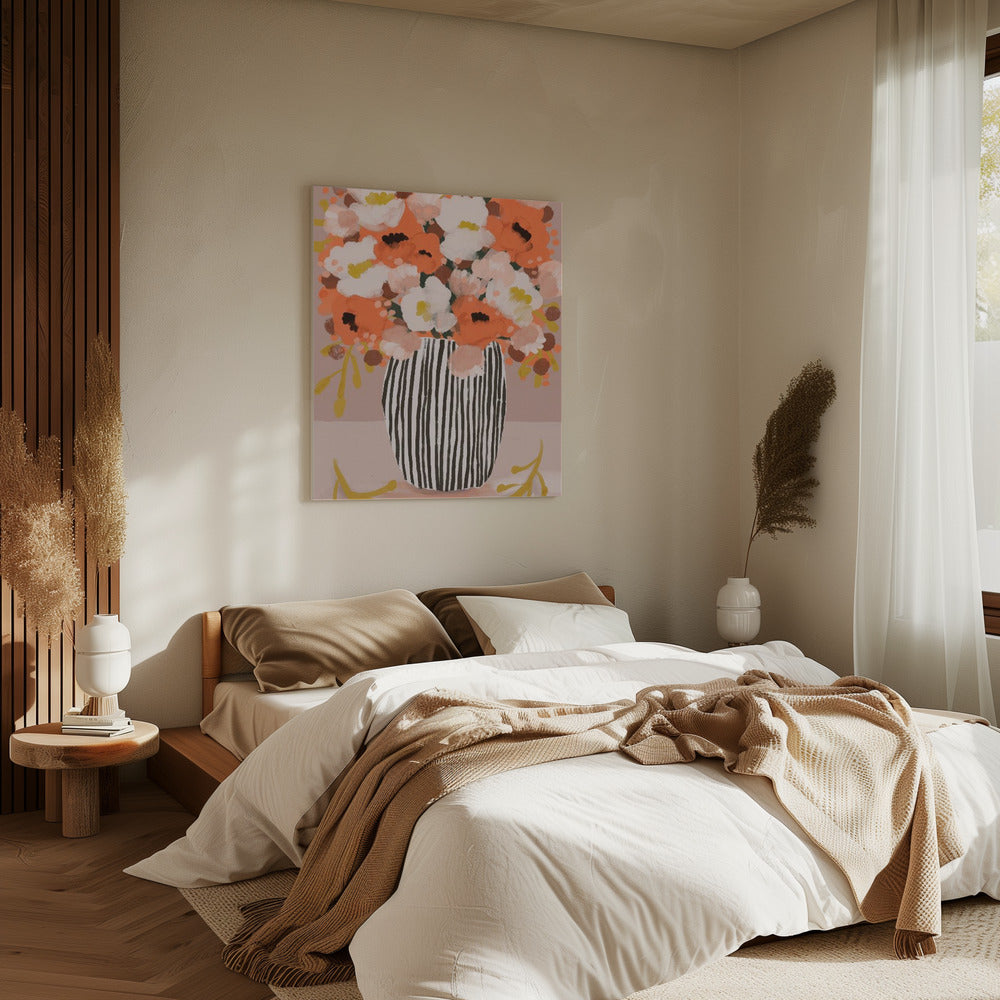 Gestreifte Vase Blüten | Leinwand