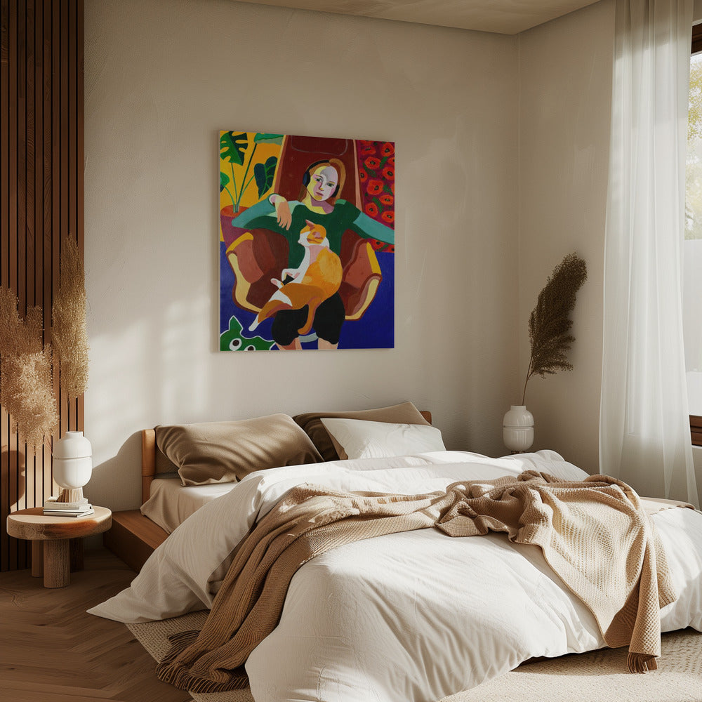 Das Mädchen und die Katze | Leinwand