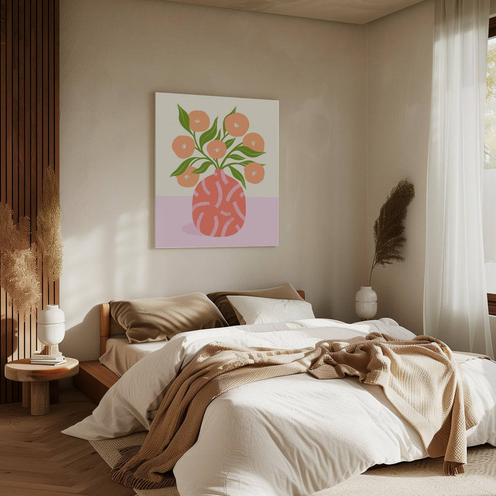 Blumen in Korallenvase | Leinwand