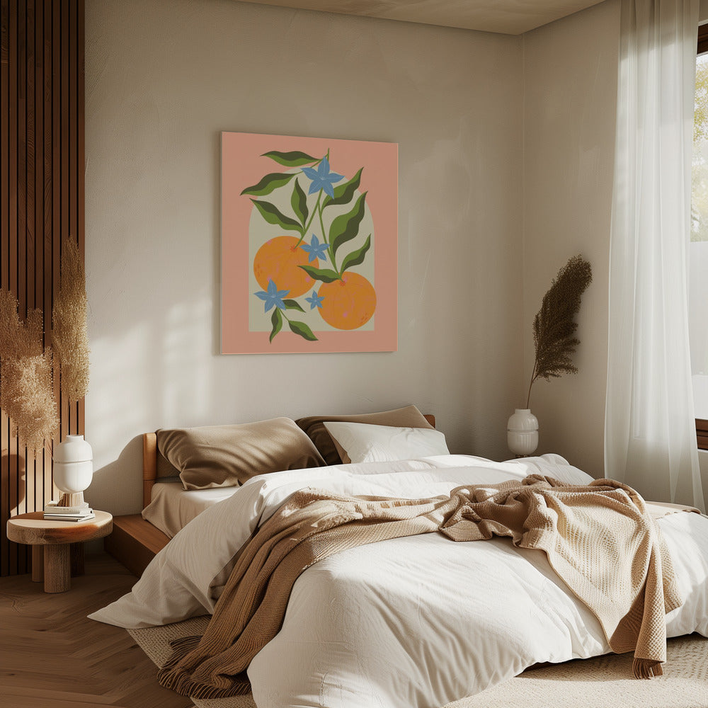 Oranger Zweig mit Blumen | Leinwand