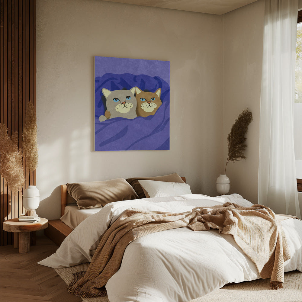 Katzen im Bett | Leinwand