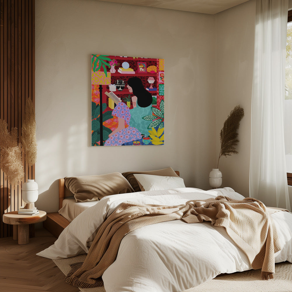 Mädchen liest ihr Lieblingsbuch | Leinwand