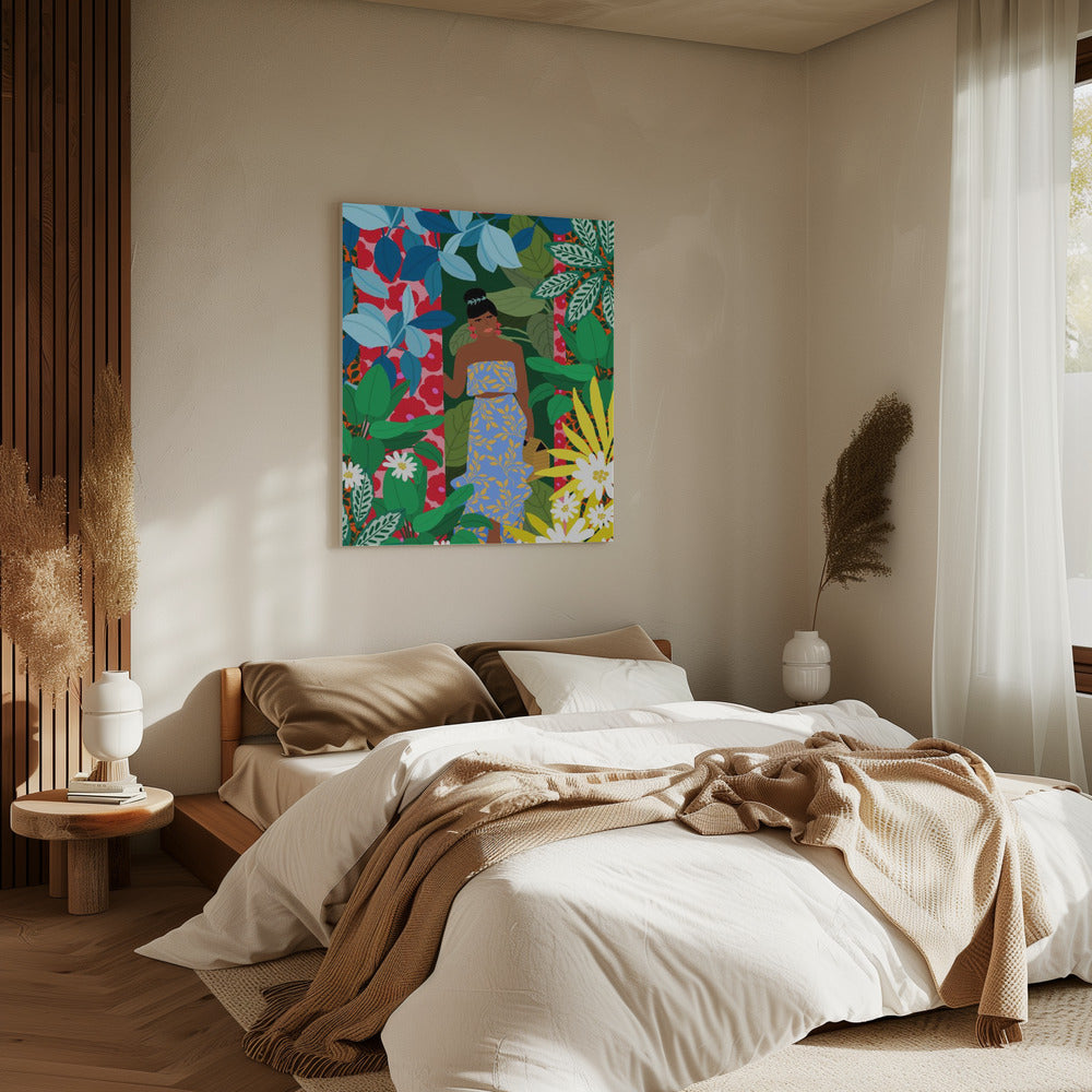 Frau im Kleid mit Blumen | Leinwand
