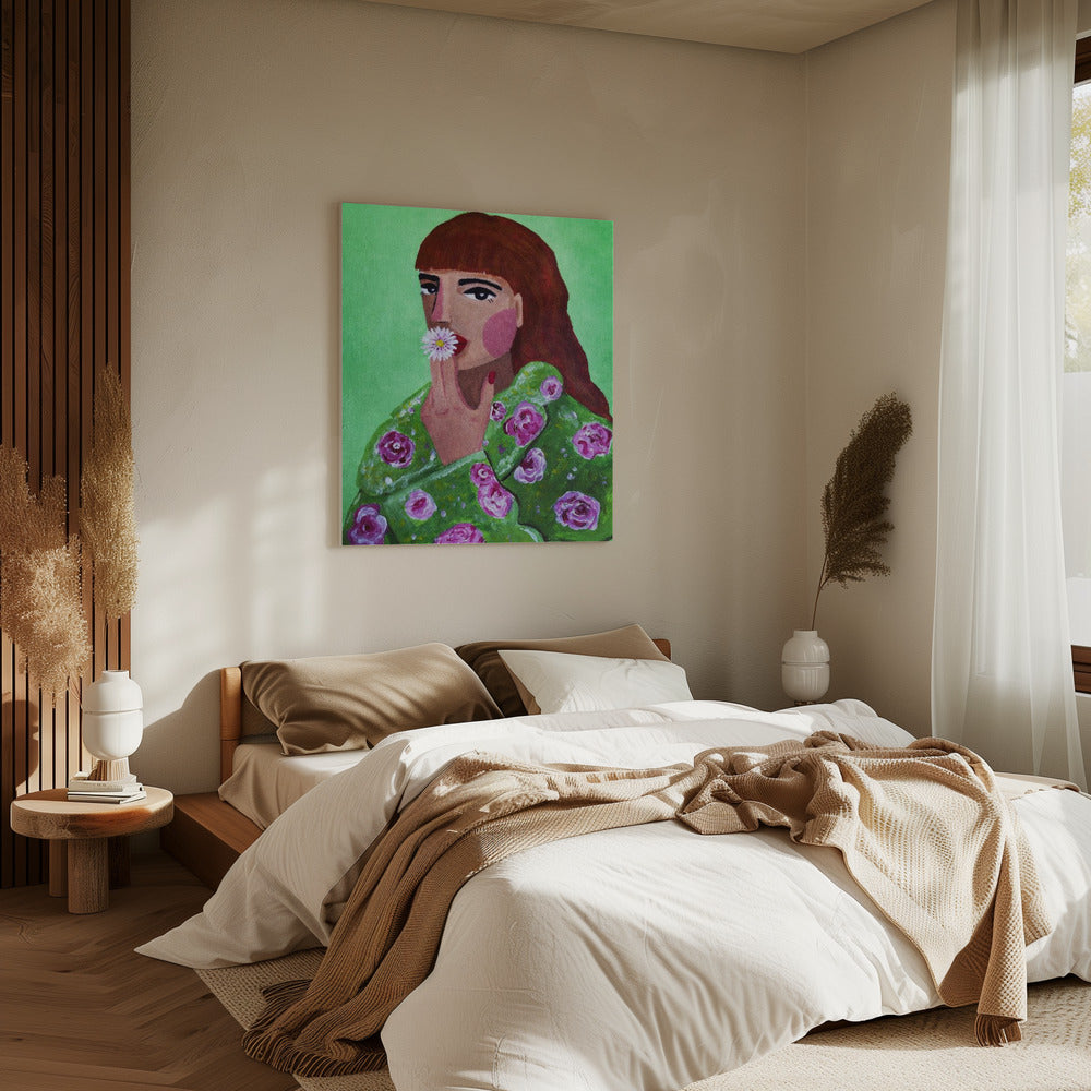 Frau raucht eine Blume | Leinwand