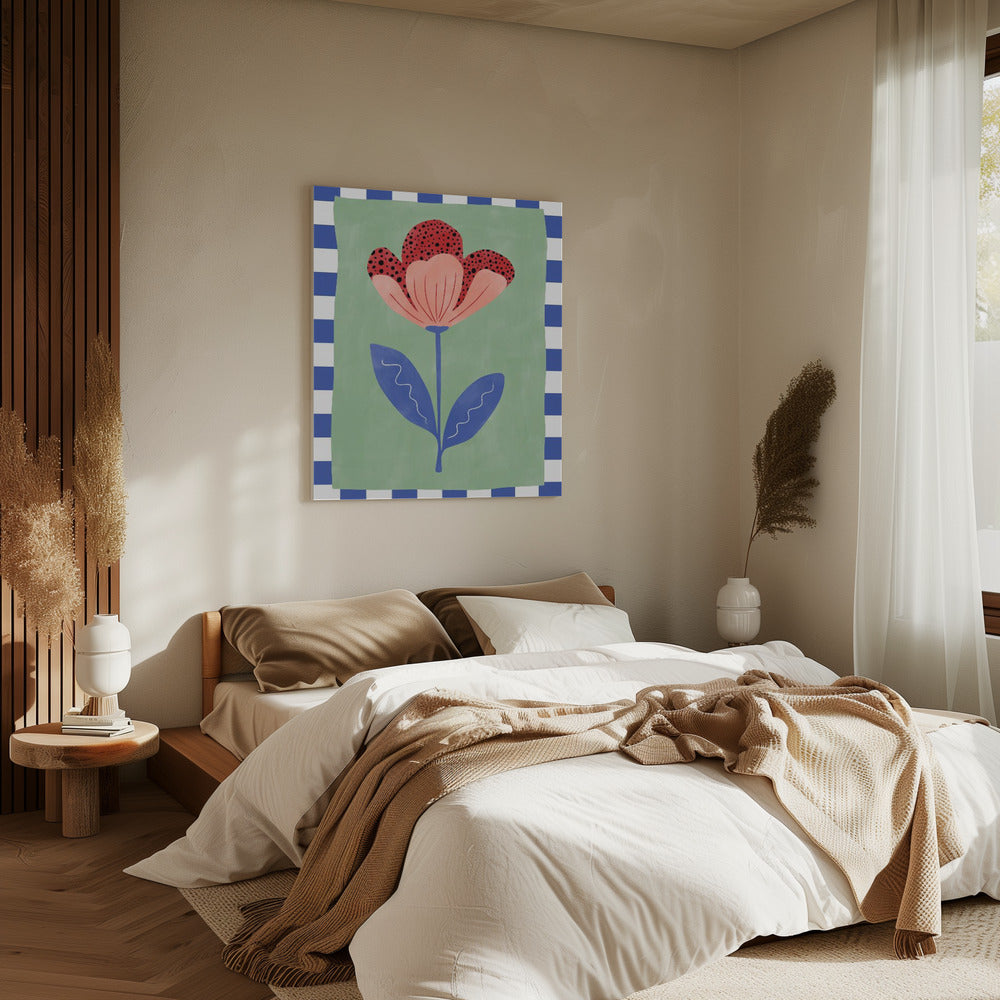 Stilisierte Blume mit roten Blütenblättern und schwarzen Punkten | Leinwand