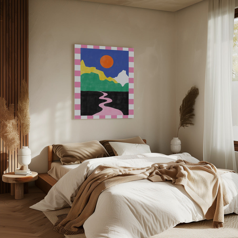 Minimalistische Landschaft mit leuchtenden Farben | Leinwand
