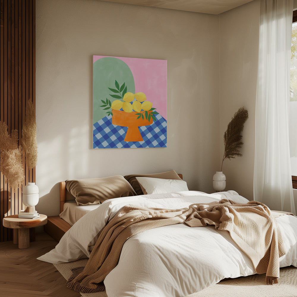 Gelbe Zitronen mit grünen Blättern | Leinwand