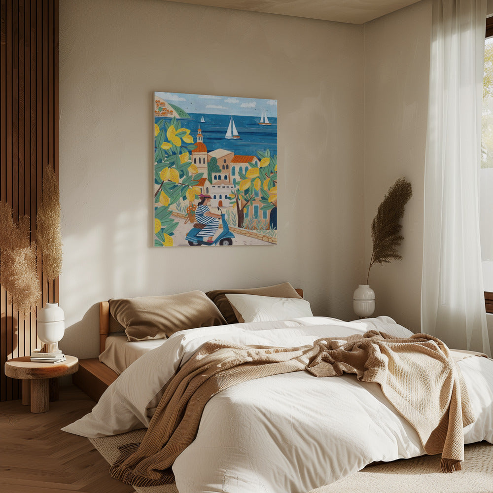 Reiseposter Frau an der Amalfiküste, Italien | Leinwand