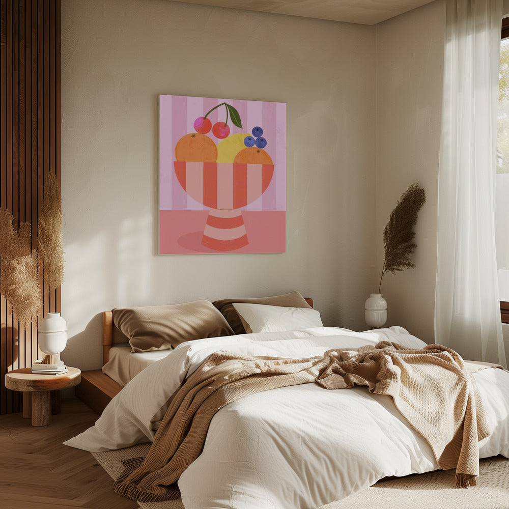 Obst in gestreifter Schale | Leinwand