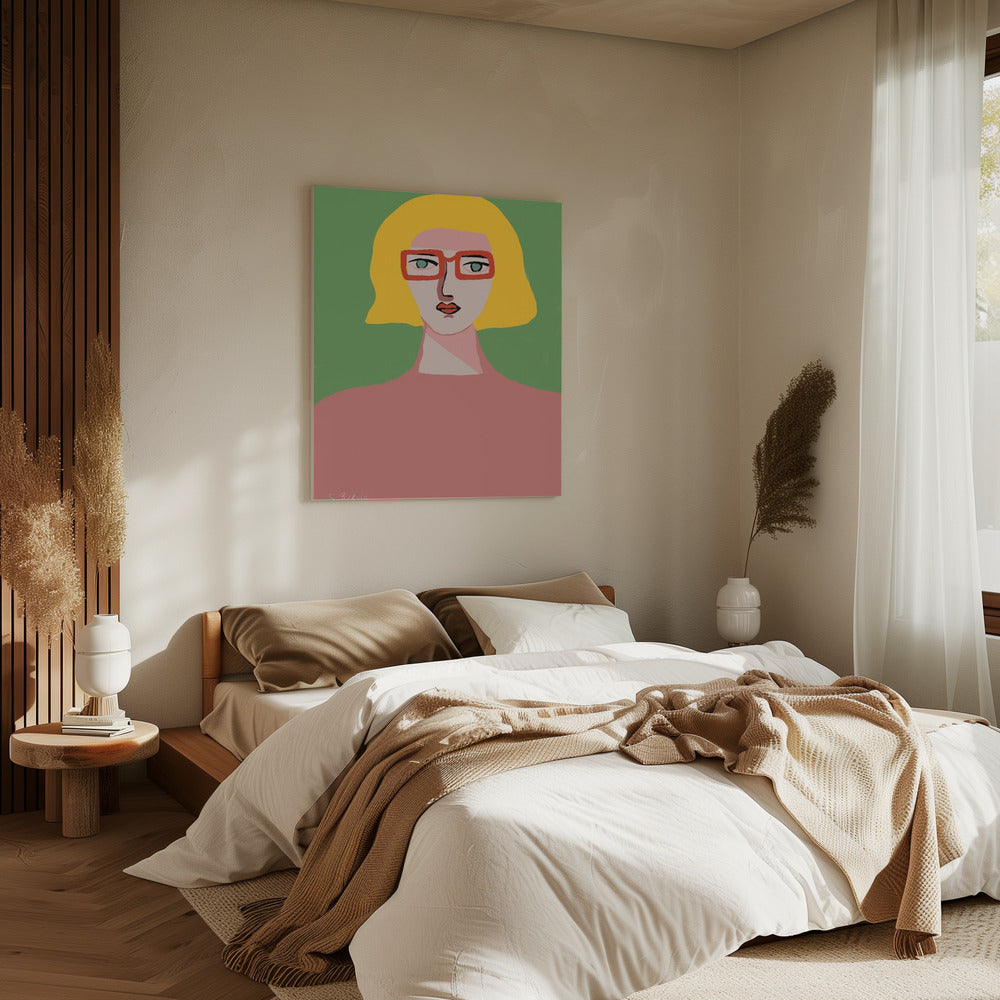 Golden hair lady with red glasses | Canvas