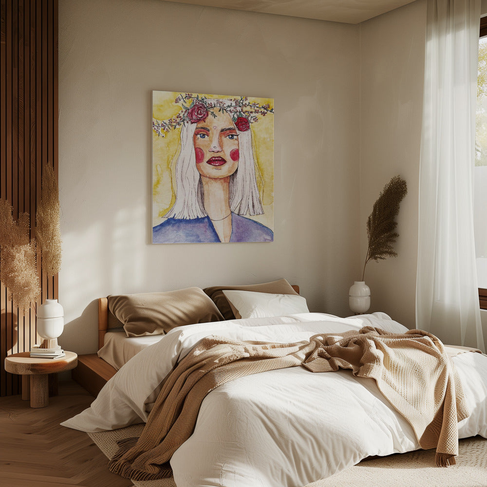 Dame mit Blumenkranz | Leinwand