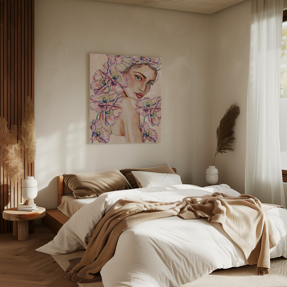 Frau mit Mohnblumen | Leinwand