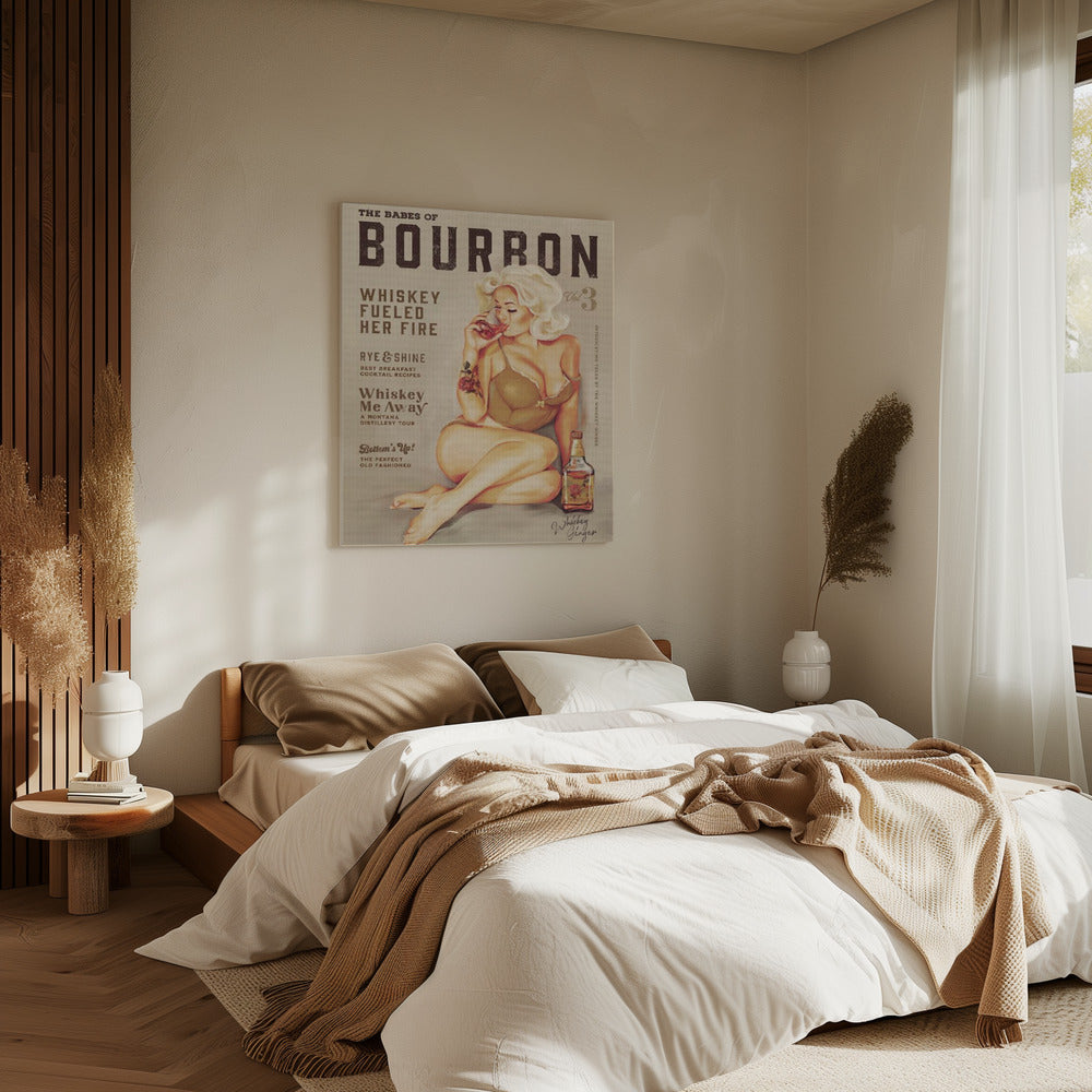 Bourbon Wandkunst. Sexy Vintage Pin-Up-Girl trinkt Whiskey | Leinwand