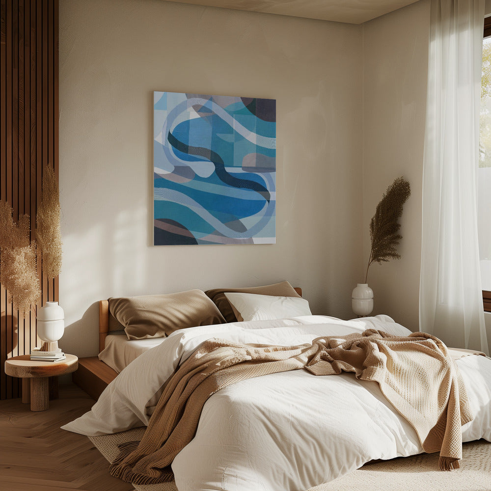Abstrakte blaue und neutrale Swervy Shapes 1 | Leinwand