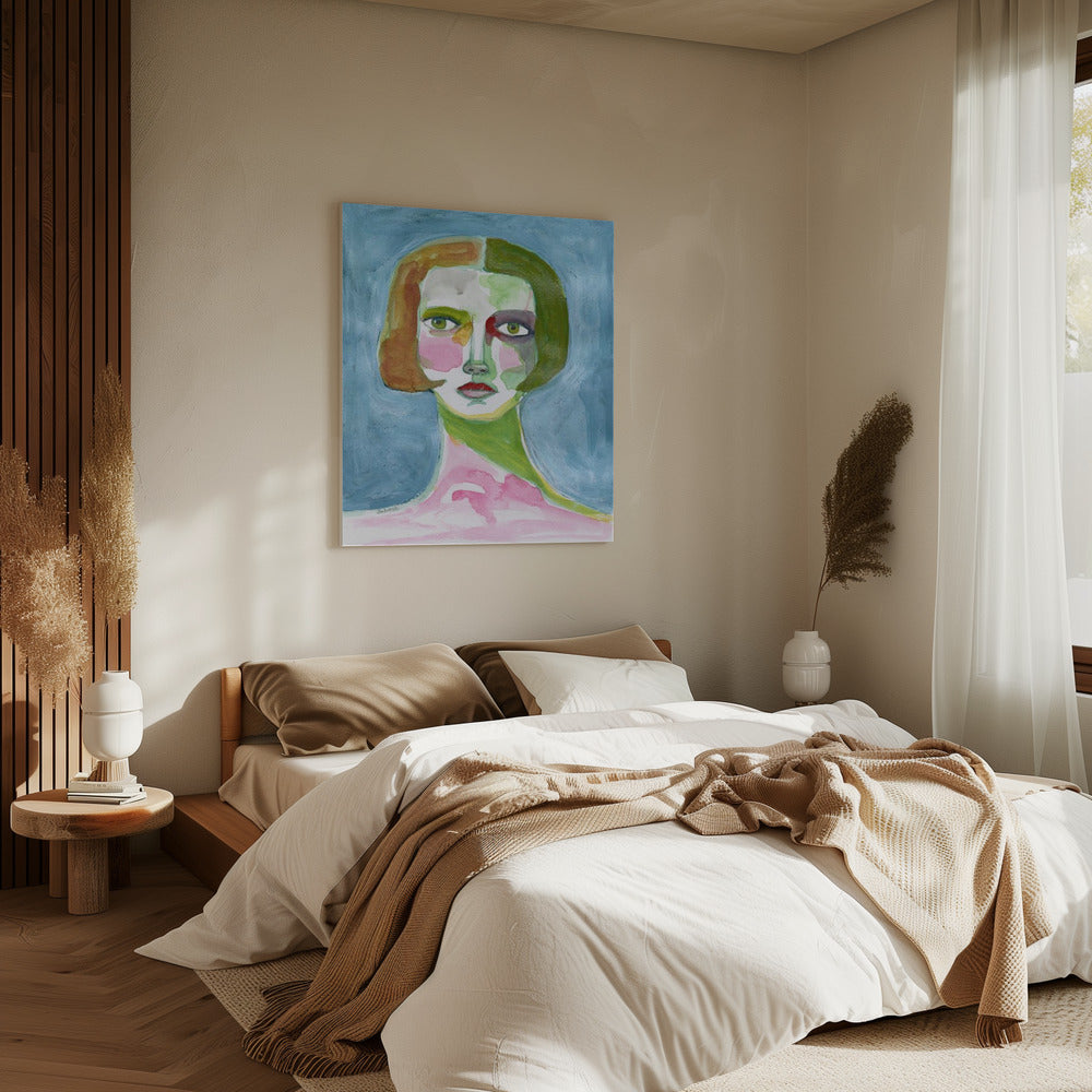 Dame mit Bob-Haarschnitt Blau | Leinwand