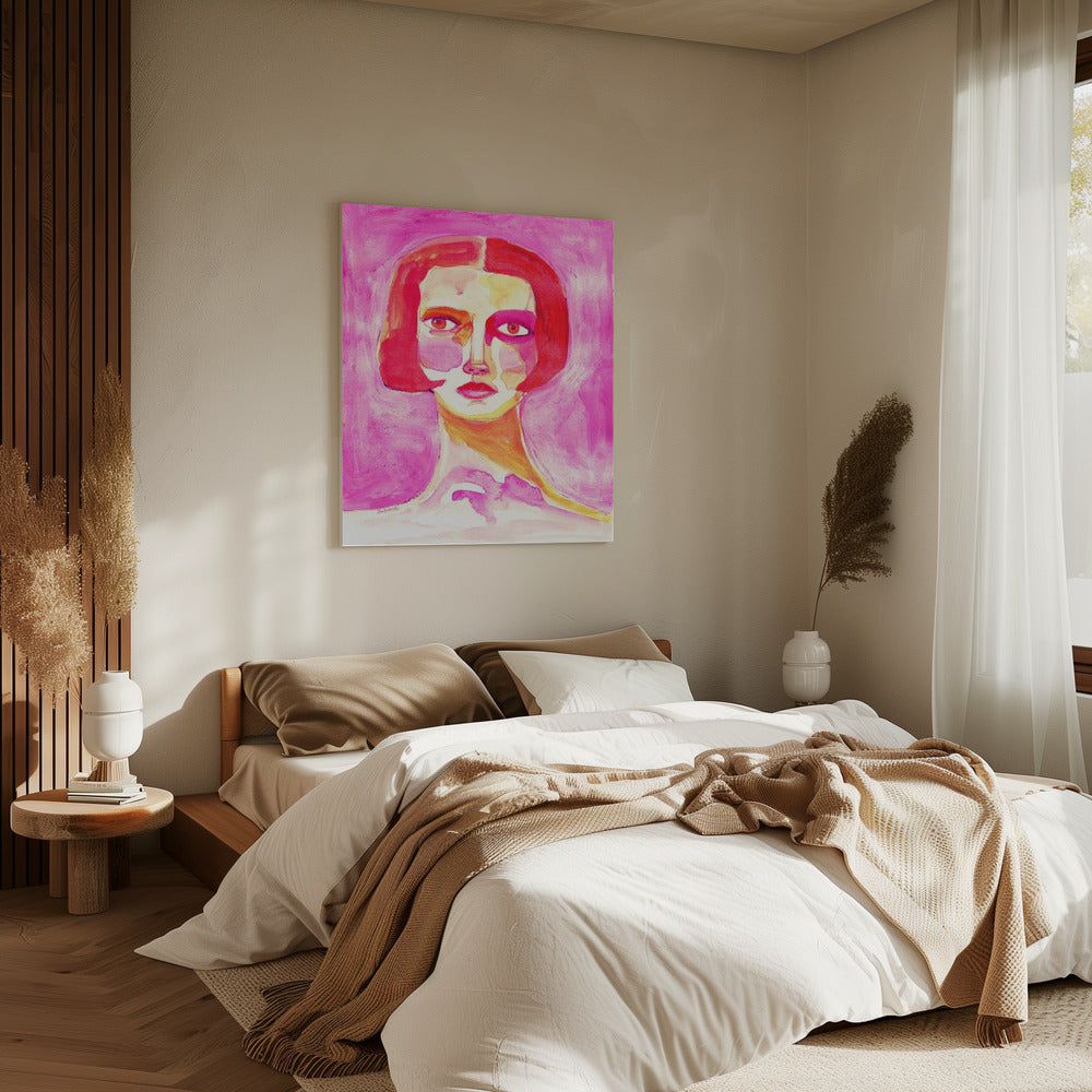 Dame mit Bob-Haarschnitt Hot Pink | Leinwand