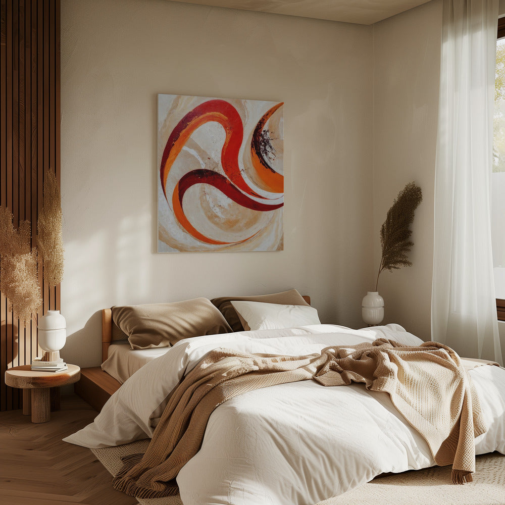Red And Orange Swirls On A Neutral Background | Canvas
