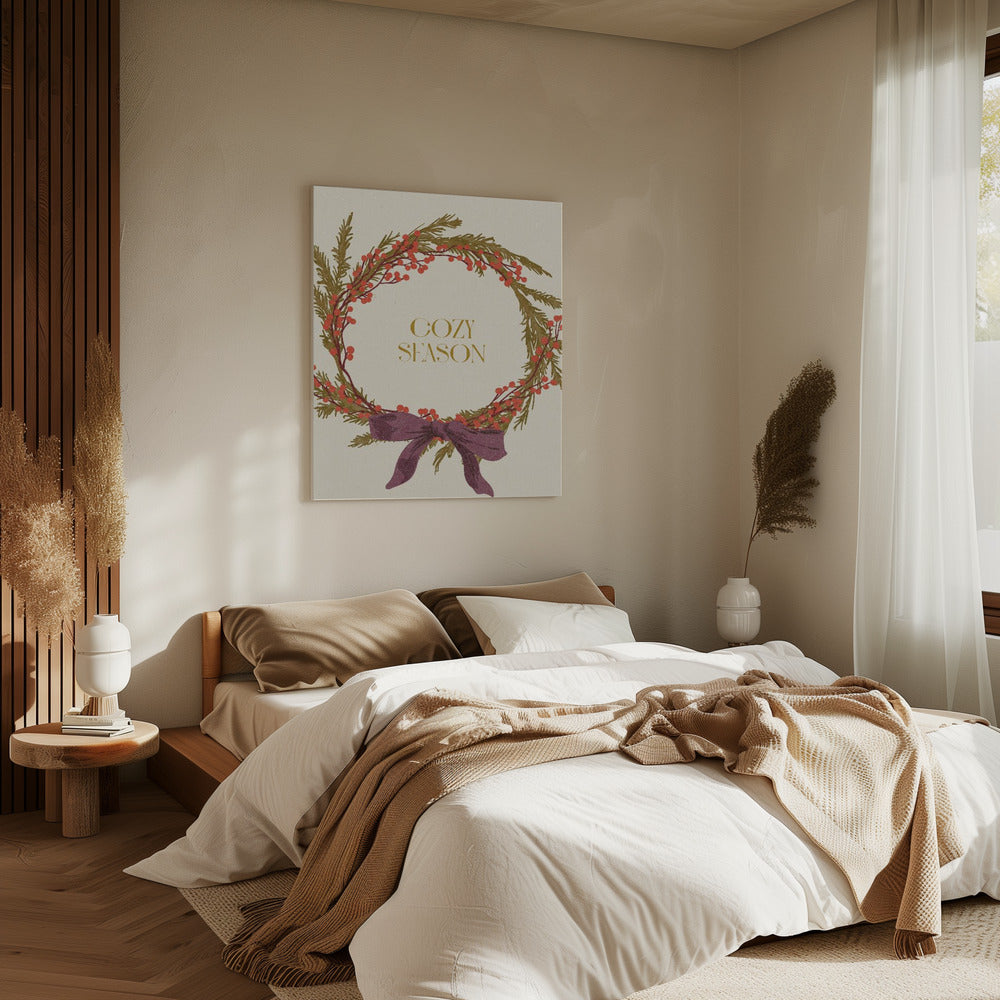 Cozy Season. Christmas wreath with bow | Canvas