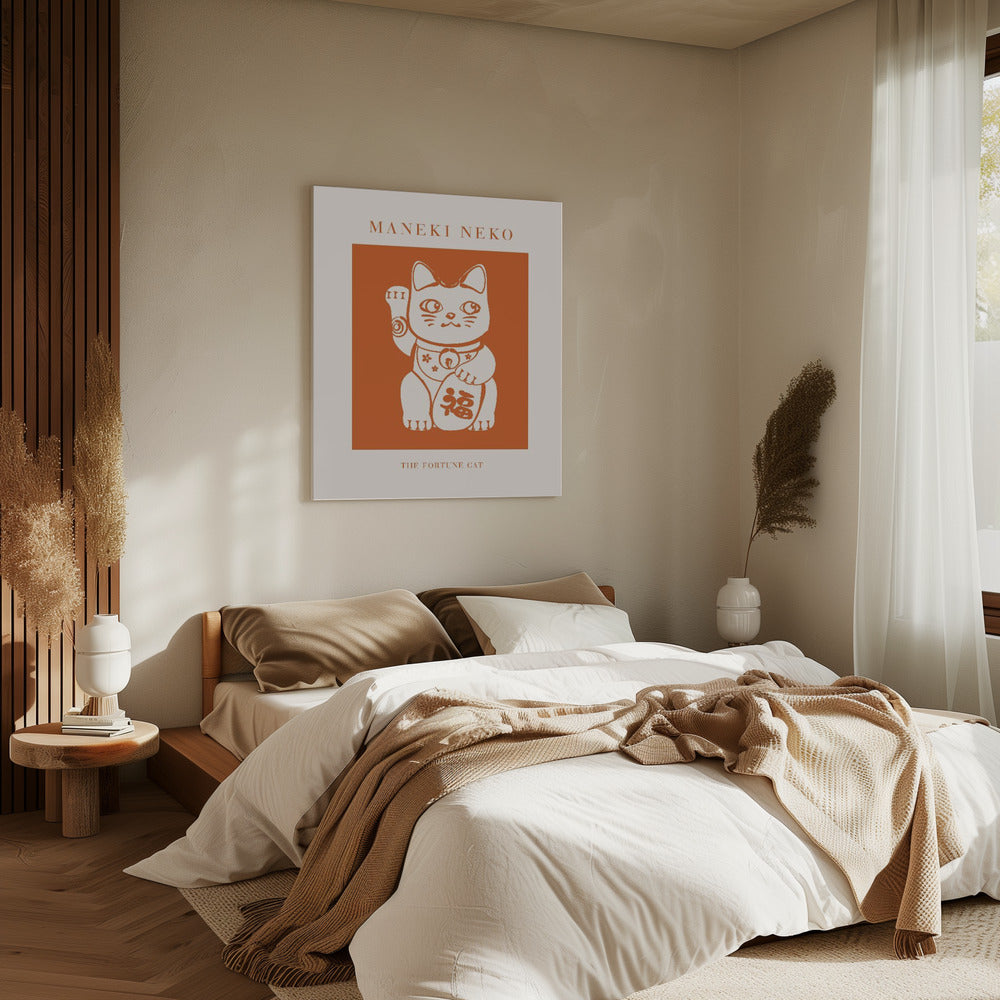 Maneki-neko Katze Orange | Leinwand