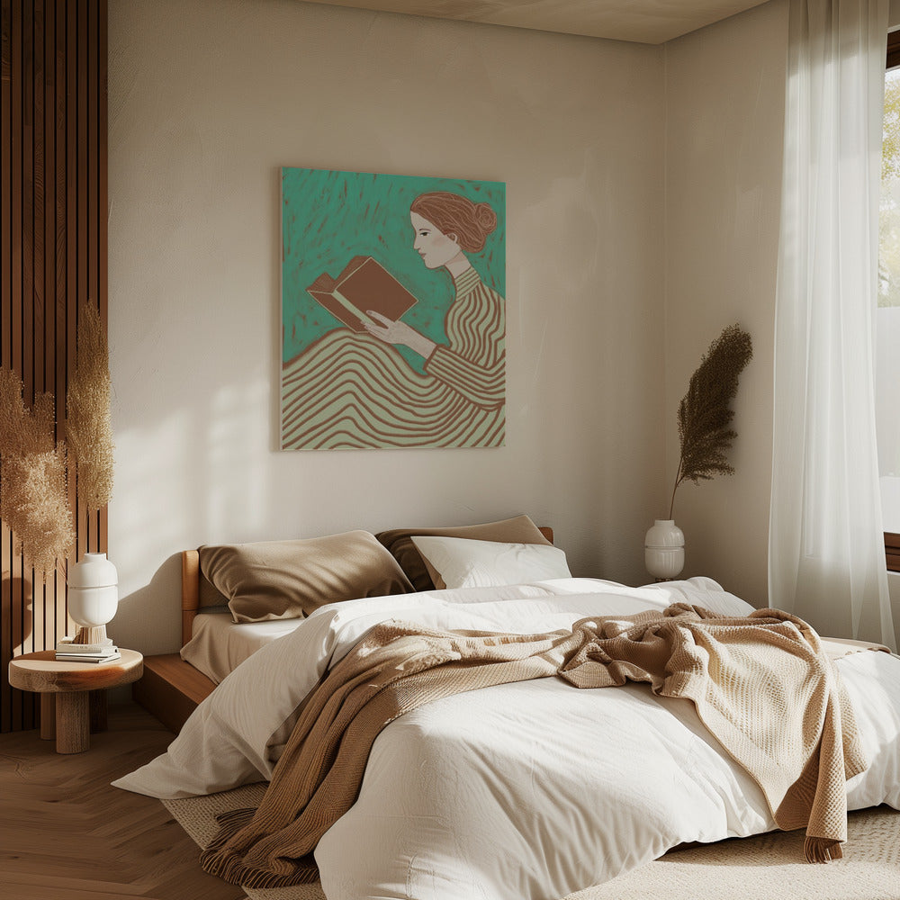 Dame liest gestreiftes Kleid | Leinwand