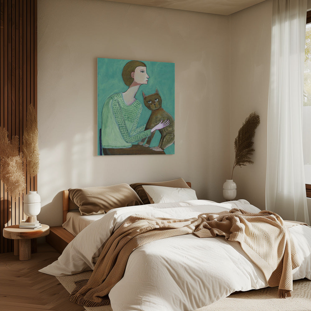 Woman with cat | Canvas