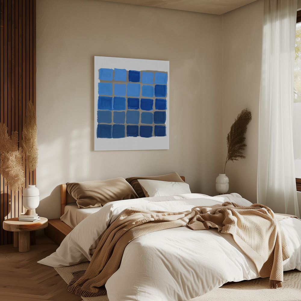 Blau karierter quadratischer Druck | Leinwand