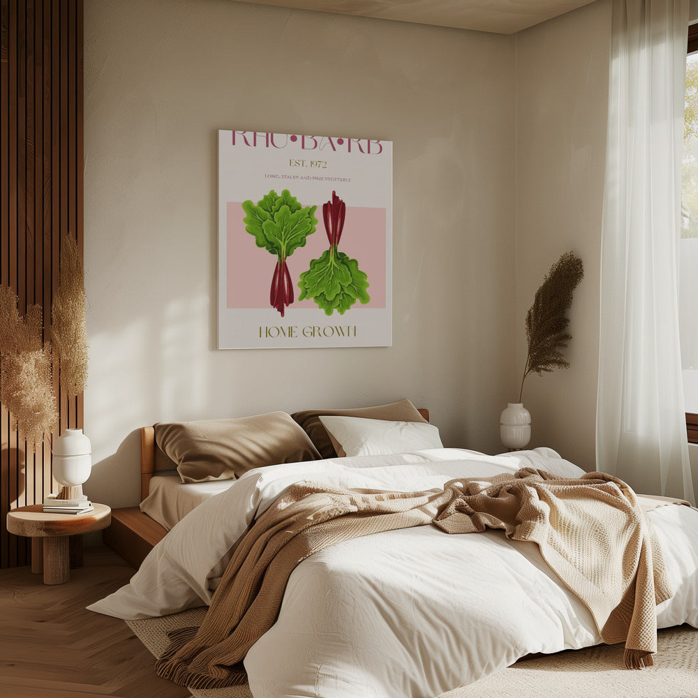 Illustrierter Rhabarber mit leuchtend rosa Stielen | Leinwand
