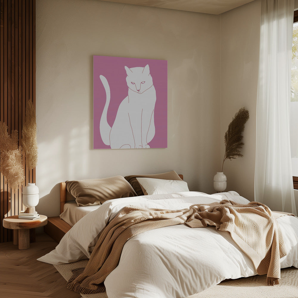 Weiße und rosa Katze | Leinwand