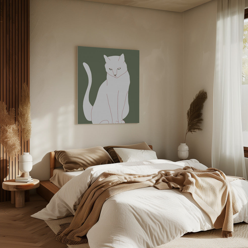 Weiße und grüne Katze | Leinwand
