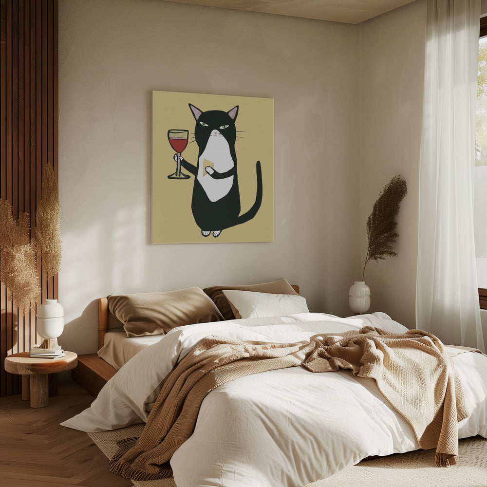 Katze mit Wein | Leinwand