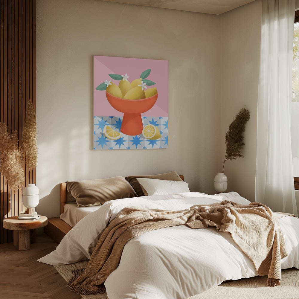 Lemons in a Red Pedestal Bowl | Canvas