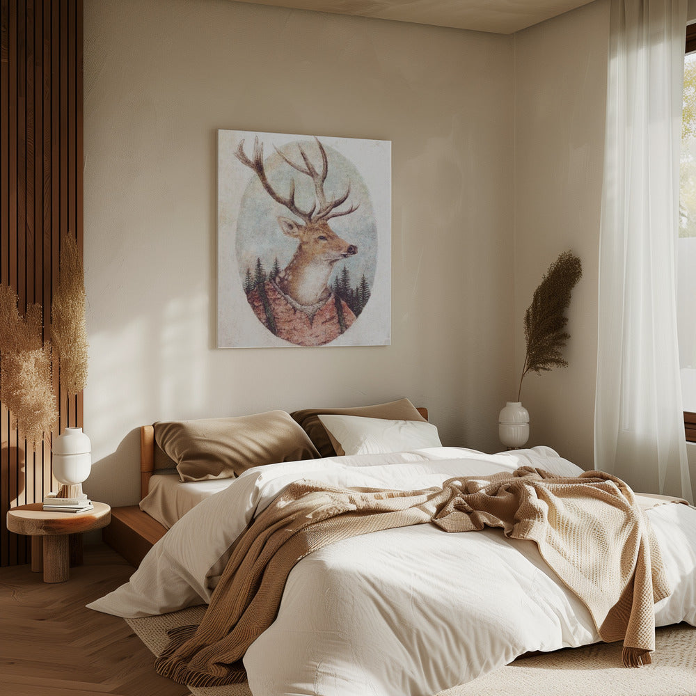 Hirsch im rustikalen Outfit | Leinwand