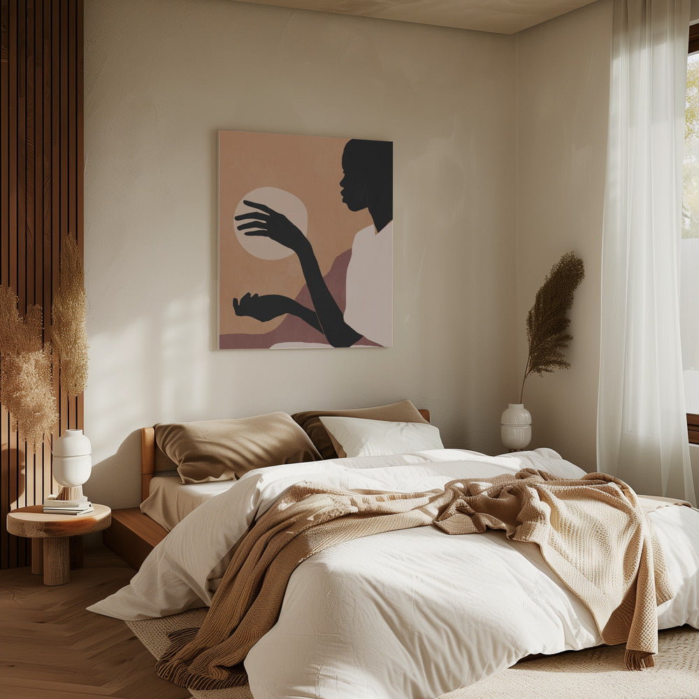 Minimalistische abstrakte Kunst Sonnenuntergang Mädchen | Leinwand