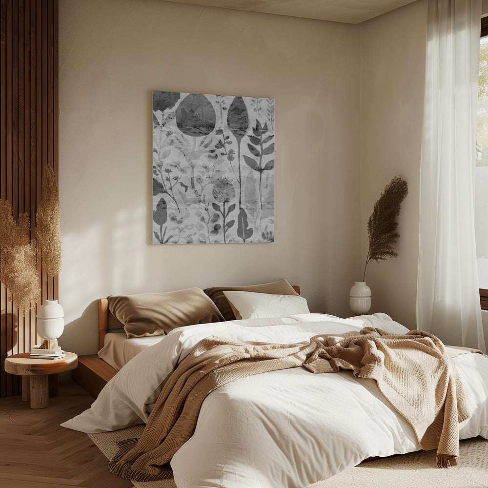 Floral Silhouettes in Grayscale | Canvas