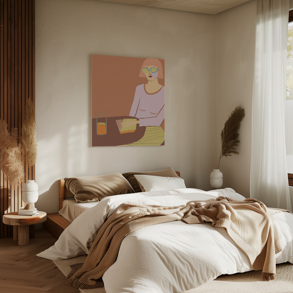 Lesende Dame mit Getränk | Leinwand