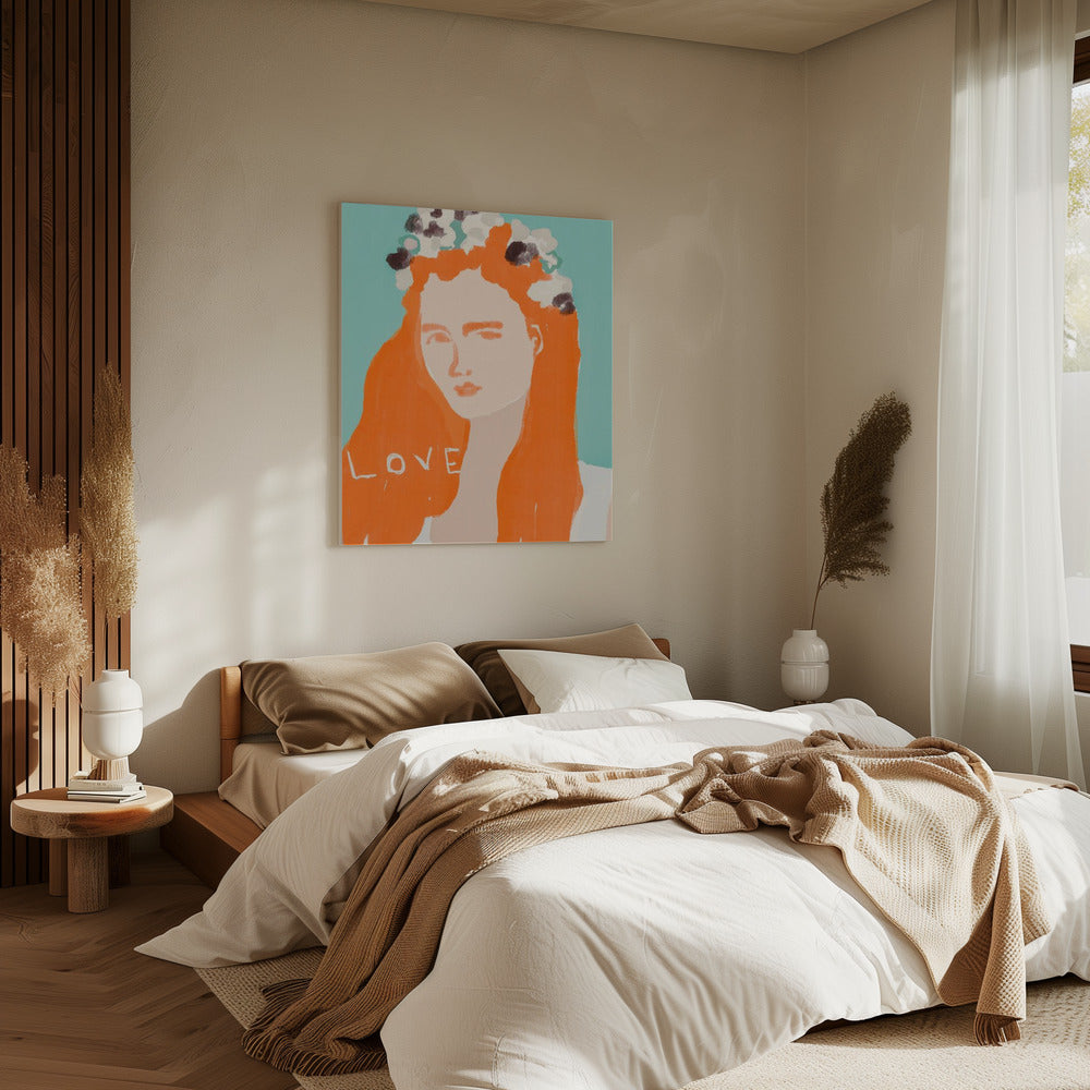 Woman with Orange Hair Adorned with Flowers | Canvas