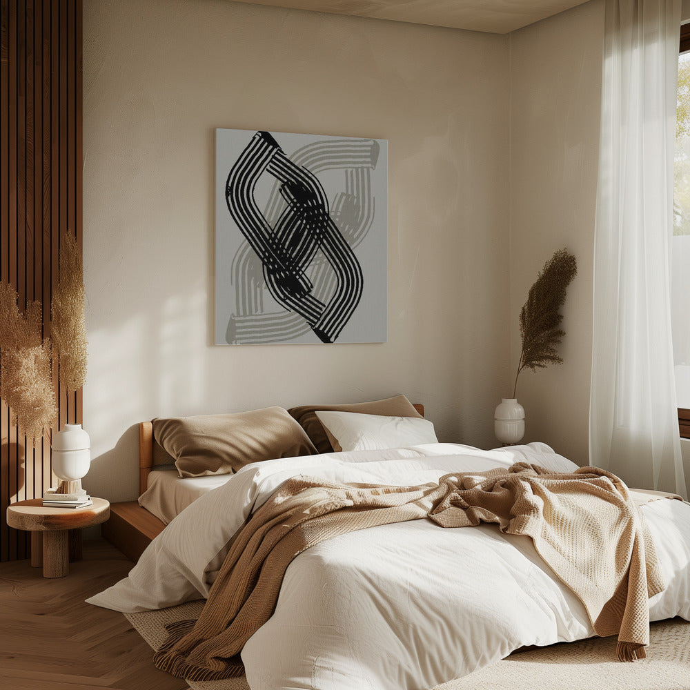 Abstrakte Kurven in Schwarz und Grau | Leinwand